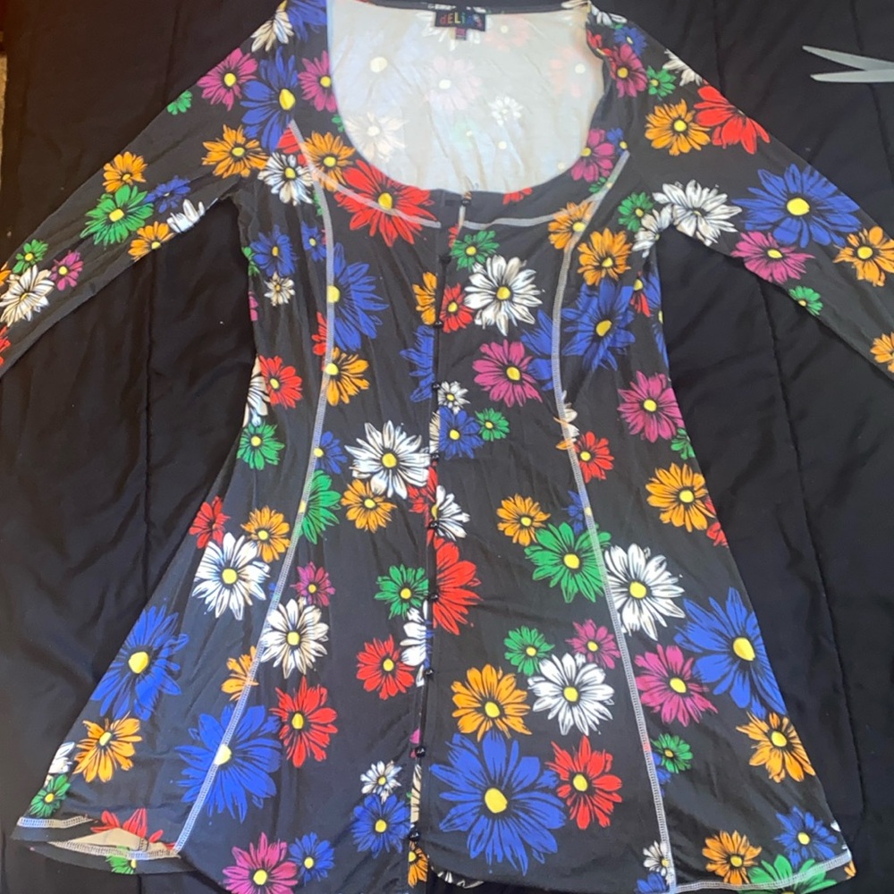 Black long sleeve Dolls kill Delia’s flower power women’s dress with buttons